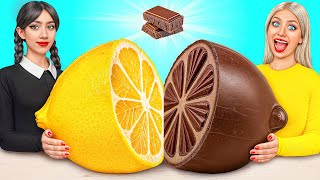 초콜릿 대 실제 음식 도전 ~와 함께Wednesday Addams | 재미있는 순간 Candy DO