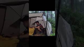 how to make camping cabin in heavy rain 🌨️⛈️ #camping #survival #wildlife #cooking #asmr #outdoors
