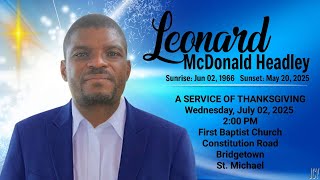 A Service of Thanksgiving for Leonard Headley