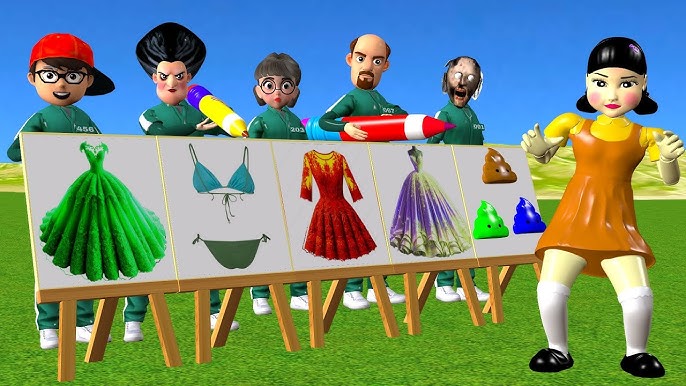 Squid Game vs Scary Teacher 3D Squid Girl Bikini Dressing Room Long Dress Drawing 5 Times Challenge