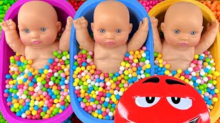 4 Minutes Satisfying Video | Mixing Funny Candy ASMR & Make Up in 3 Bathtubs with Magic M&M's Slime