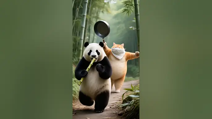 The cat ended up in the panda's hands😂🤣 #funny #wildliferescue #catblogger #whiskerswednesday #catsi