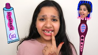 शफा अपने दाँत ब्रश करने के महत्व को जानती है।