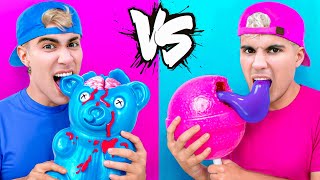 24시간 파랑색과 분홍색 먹기 !!