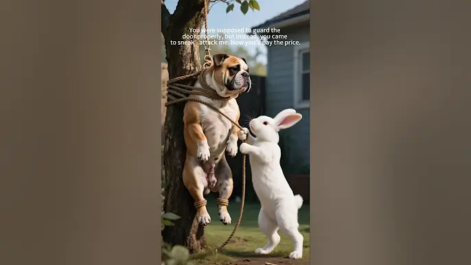 A rabbit captures and ties up a dog.🤭😂🤣 #funny #animallife #pethumor #petfoolery #petblogger