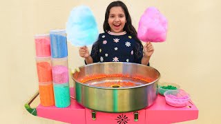 शफा मशीन के साथ कॉटन कैंडी बेच रही हैं