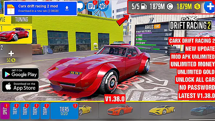 Carx drift racing 2 new Update v1.38.0 mod apk unlimited money unlimited gold unlock all
