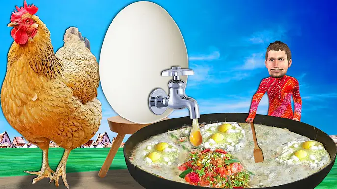 बड़ा मुर्गी अंडा आमलेट Giant Chicken Egg Omelette Funny Comedy Video   Hindi