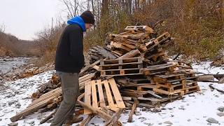 Man Builds a House with ABANDONED PALLETS in the Middle of the Forest | by @lesnoy