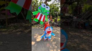 BIKIN LAYANGAN KARAKTER KEROPPI #layangan #kite #keroppi #layanglayang #mainan