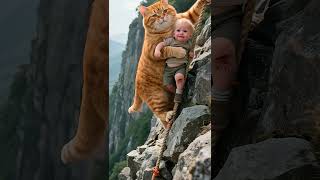 The little boy was successfully rescued, and the orange cat took good care of him. #orangecat #funny