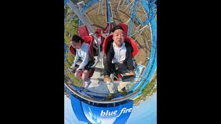 Challenges the Blue Fire Roller Coaster in Qucheng Europe-style Park. Accelerate to 100 in three se