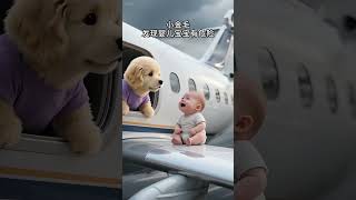 The little golden retriever bravely rescued a baby on the plane.  ,Dog, Cute Pet debut plan, AI Cu