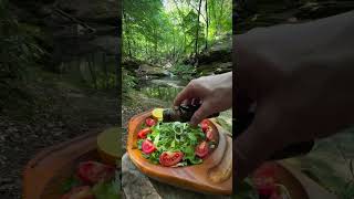 Grilled salmon charcoal the original way in nature 🪵🐠 #survival #cooking #food #outdoorskills