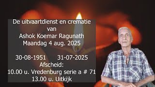 De uitvaartdienst en crematie van Ashok Koemar Ragunath. Maandag 4 aug. 2025. Suriname.