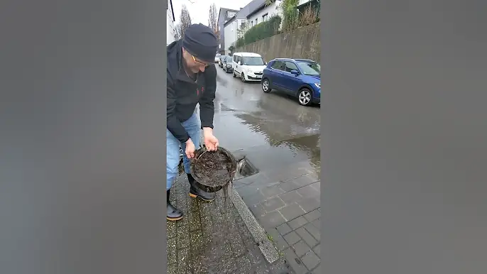 S#055-2  Unclogging a storm drain after rain in Germany, #shorts