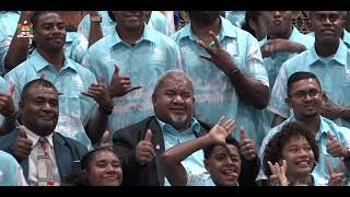 Team Fiji present their iTatau to Hon. Jese Saukuru for the Mini Pacific Games 2025 in Palau.