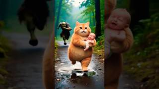 Orange cat Save a baby from Monster👻👽😍#orangecat #duet ##funnyvideo #tiktokvideo