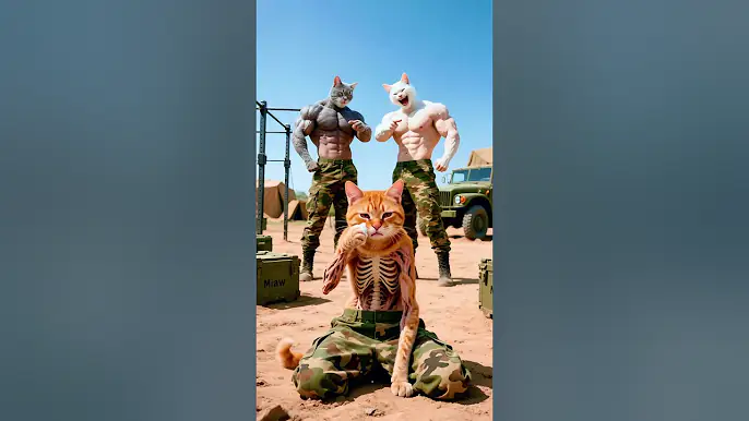 القط مياو اتنمروا عليه في الجيش عشان جسمه كله عضم💔…بس اللي حصل بعد كده خليه بطل!🔥🐾 #shorts #cat #ai