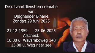 De uitvaartdienst en crematie van Djeghender Biharie. Zondag 29 juni 2025.