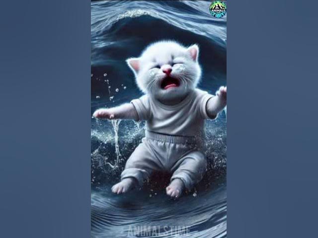 "Baby Cat Falls into Ocean on a Magical Moonlit Night! 🌙🐱🌊"