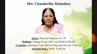 De uitvaartdienst en crematie van Chanderlila Mahadien. Zaterdag 31 mei 2025.