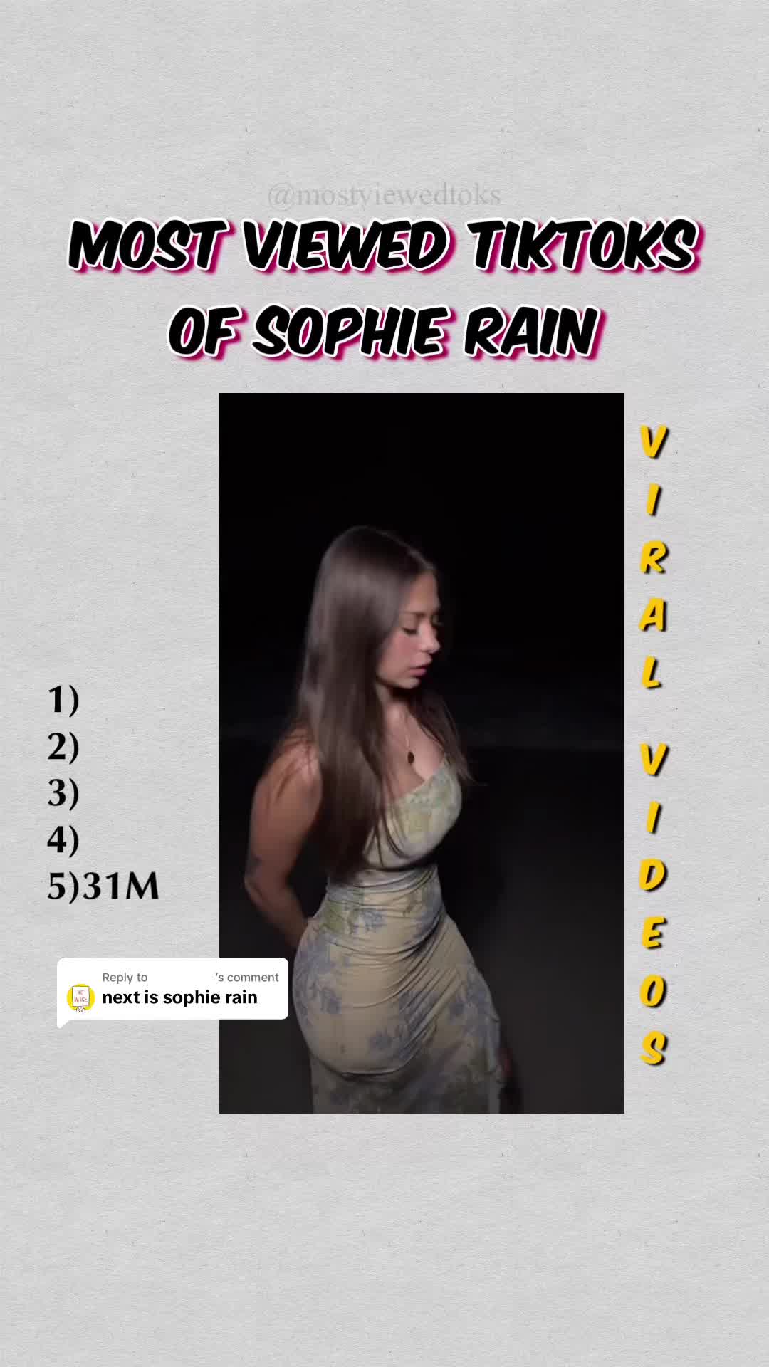 Replying to @⠀ ⠀ ⠀ ⠀ ⠀ ⠀ @Sophie Rain ‘s most viewed tiktoks #fyp #sophie #sophierain #mostviralvideo #mostviewed #mostliked #viralvideo #viraltiktok #mostpopular