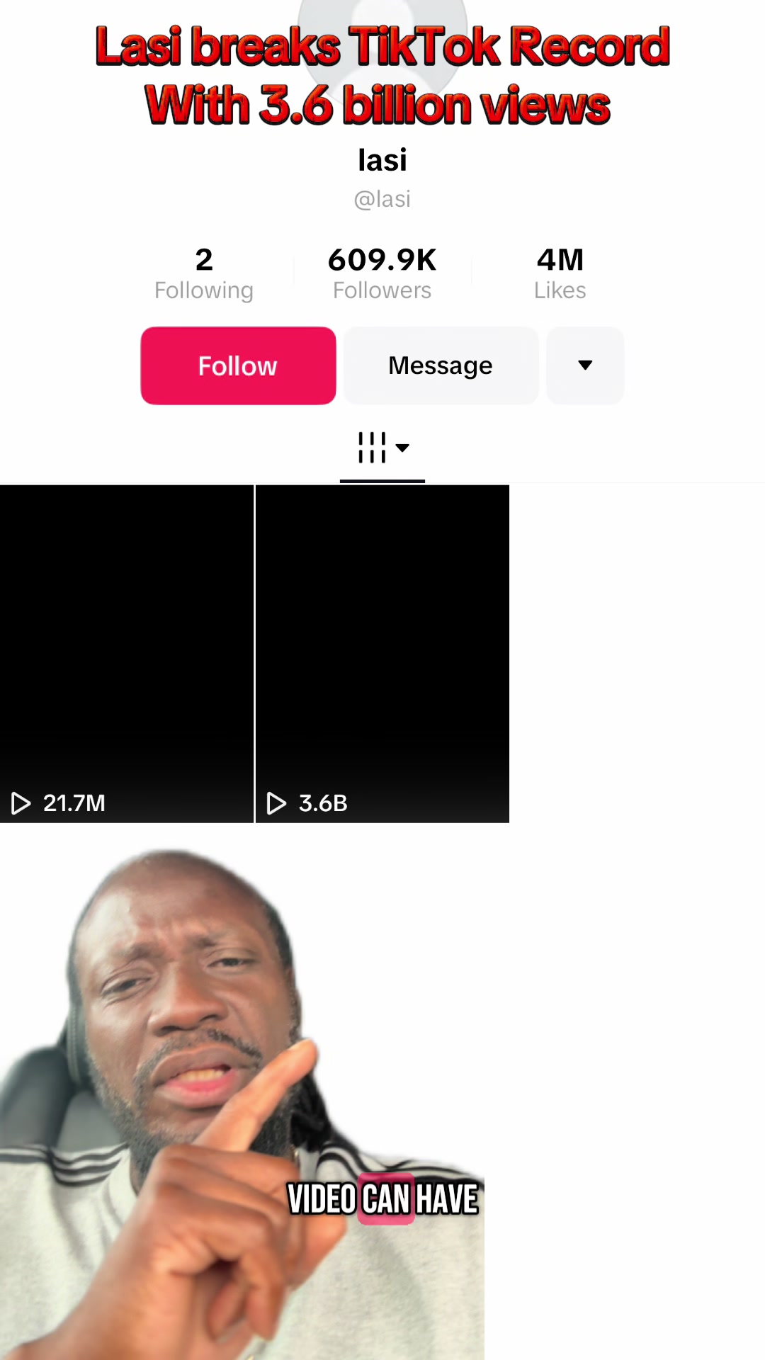 @lasi gets 3.6 billion views on a black screen video. New record on TikTok views in a video #lasi #lasiuser #billionviews #fyp #viral #billionairekboateng #nigeria #ghanatiktok🇬🇭 #uktiktok #ustiktok🇺🇸 #tiktoknigeria🇳🇬 #LIVEIncentiveProgram #LIVEwithlowfollowers #PaidPartnership