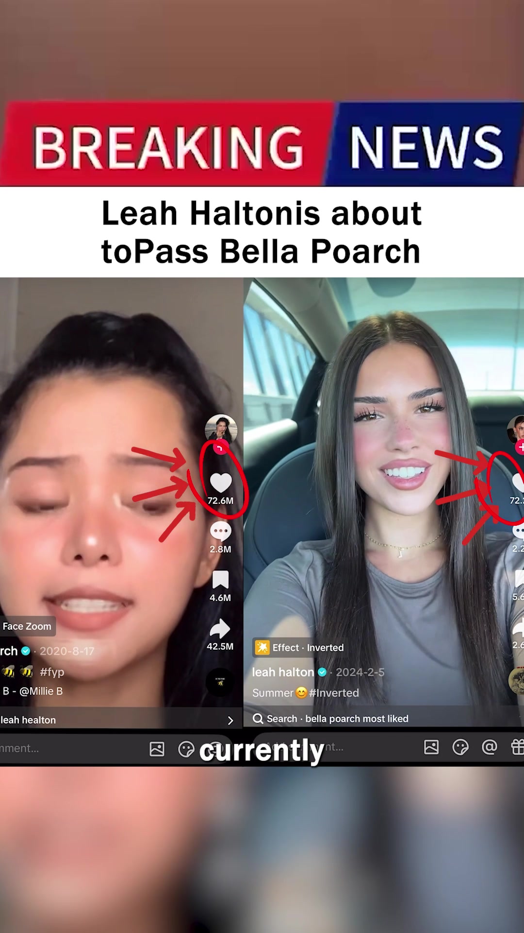 Leah Halton is about to pass Bella Poarch for the most liked tiktok video #leahhalton #bellapoarch