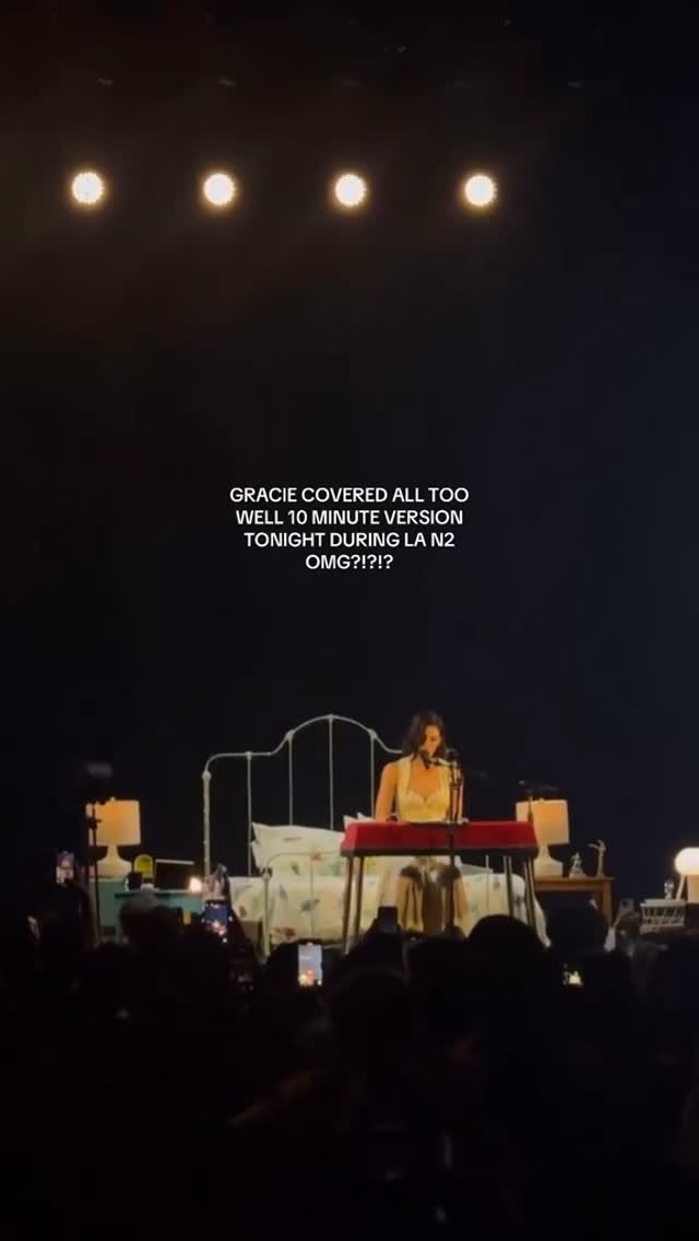 Gracie Abrams performing All Too Well (10 Minute Version) by Taylor Swift at her concert in Los Angeles, California. If only Taylor was there. 😆 

📸 bellalovestaygracie 

#AllTooWell #AllTooWell10MinuteVersion #Red #TaylorsVersion #TaylorSwift #GracieAbrams #TheSecretOfUs