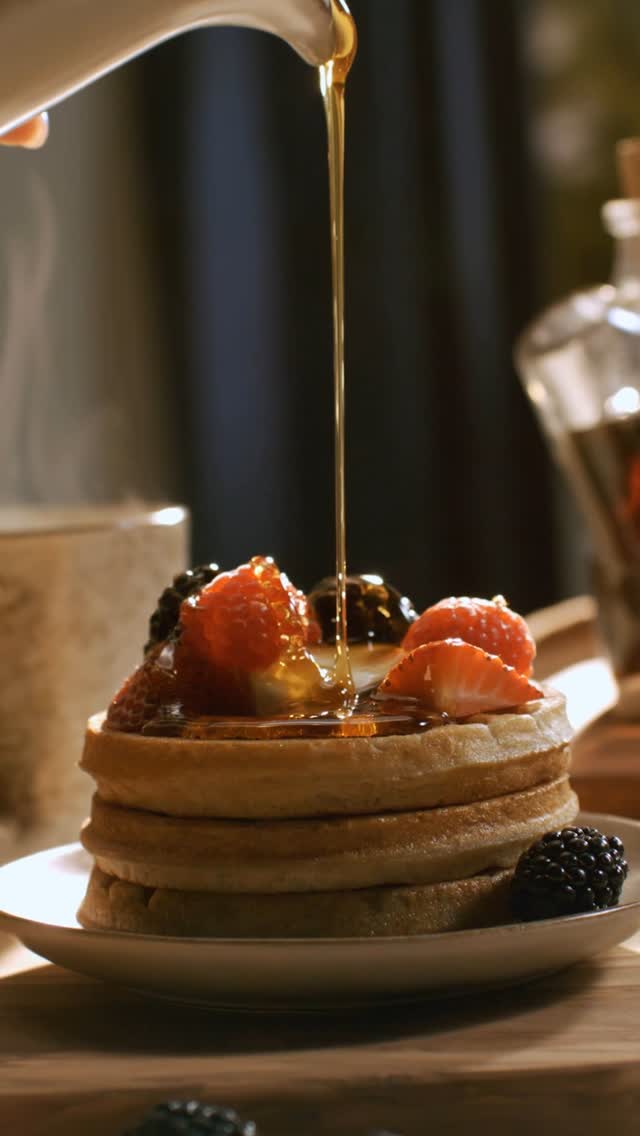 Sundays were made for slow pours.

Rest, recharge, and refill your plate. Stay in your PJs a little longer this morning and stop to smell the syrup. Adventures are epic, and so are mornings like this around the breakfast table.

Watch time slow down, waffles stack up, and syrup get the slo-mo treatment it deserves.