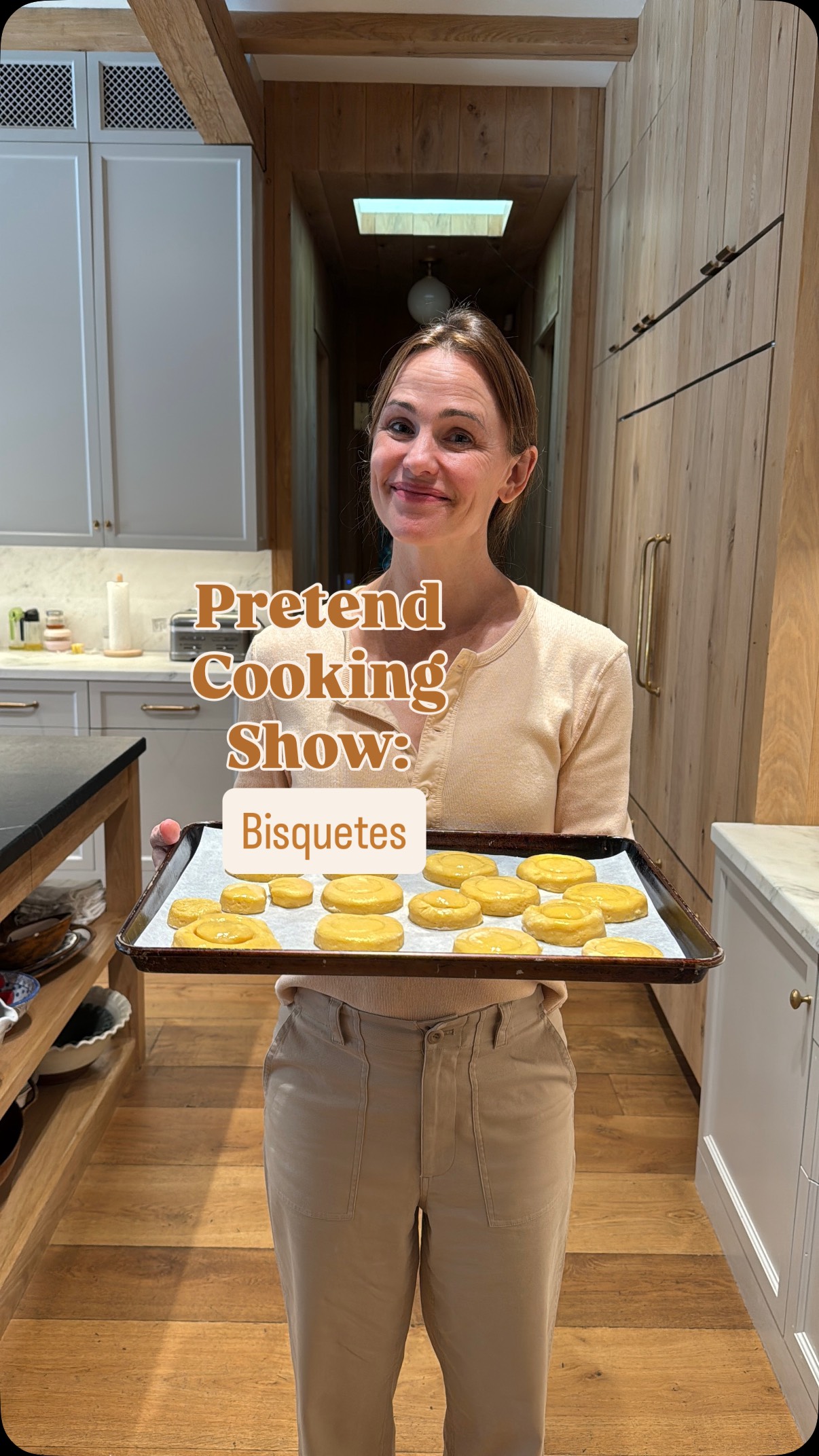 #PretendCookingShow: Bisquetes. Something new for back-to-school breakfasts. These with eggs and bacon/peanut butter/butter and jam/cream cheese/butter and honey…..yum. 🍳🥓🥜🧈🍯
.
Mexican Bisquetes by @177milkstreet
Ingredients:
2 tsp instant yeast
6 Tbsp whole milk, room temp, plus 1 tsp
4 large eggs, cold
3 cups bread flour, plus more for dusting
⅓ cup sugar
2 tsp baking powder
¾ tsp salt
12 Tbsp cold unsalted butter, cut into ½-inch cubes
.
Directions:
1. In a liquid cup, sprinkle yeast over milk. Let stand for 10 mins. Whisk eggs; measure 2 Tbsp beaten egg into a small bowl, whisk in 1 tsp milk; set aside for egg wash.
2. Whisk yeast mix until dissolved. Add eggs and whisk until combined. In stand mixer with paddle attachment, mix flour, sugar, baking powder, salt on low until combined. Scatter in butter. Mix on med-low until butter is in bits no larger than ¼ inch. Mixer on low, gradually add egg-milk mix. Increase to med-low and mix until a wet, shaggy dough forms and no dry bits.
3. Scrape sides of bowl and gather dough in the center. Cover and fridge for 30-45 mins. Line a rimmed baking sheet with kitchen parchment.
4. Flour counter and turn chilled dough out. Gently knead until smooth; dust dough, counter and hands with flour as needed. Pat dough into ~6in square. Using floured rolling pin, roll to 8x14 with short end nearest you. Using a pastry brush, dust flour from the surface of dough.
5. Using a 2¾-3in round cutter dipped in flour, stamp out as many rounds as possible from dough. Place rounds on prepared baking sheet. Gather scraps and stamp out addtl rounds, as needed.
6. Using a smaller cutter, score a circle in each; do not cut through. Cover with towel and let rise at room temp 1 hr (Or cover your shaped bisquetes with plastic wrap sprayed with nonstick spray and leave in fridge overnight; bring to room temp an hour before morning baking) Preheat oven to 400°F with rack in middle.
7. Brush surface and sides of each round with egg wash. Bake until deep golden brown, ~12-15 mins. Cool on baking sheet on a wire rack for 10 mins, transfer to rack.
8. Yum.