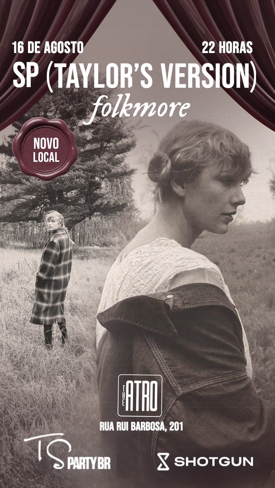 SÃO PAULO, vocês estão prontos?

Entrando no clima do #TSTheLifeofaShowgirl, a @tspartybr está preparando uma FESTA onde TODAS as músicas que estão na playlist “And, baby, that’s show business for you ❤️‍🔥” serão tocadas, além das irmãs “folkmore”. 🩶🤎

Eles criaram uma playlist com todas essas músicas que você COM CERTEZA vai ouvir durante a noite! (LINK NO STORIES!)

Essa edição, que acontece neste sábado (16/08), será no The Atro, um NOVO LOCAL. O link para compra está no nosso stories e destaques da festa. 🫶

Lembrando que a TS Party vai estar com uma pista de KARAOKÊ gratuita para quem gosta de cantar. Quem o TSBR encontra lá? 🎤