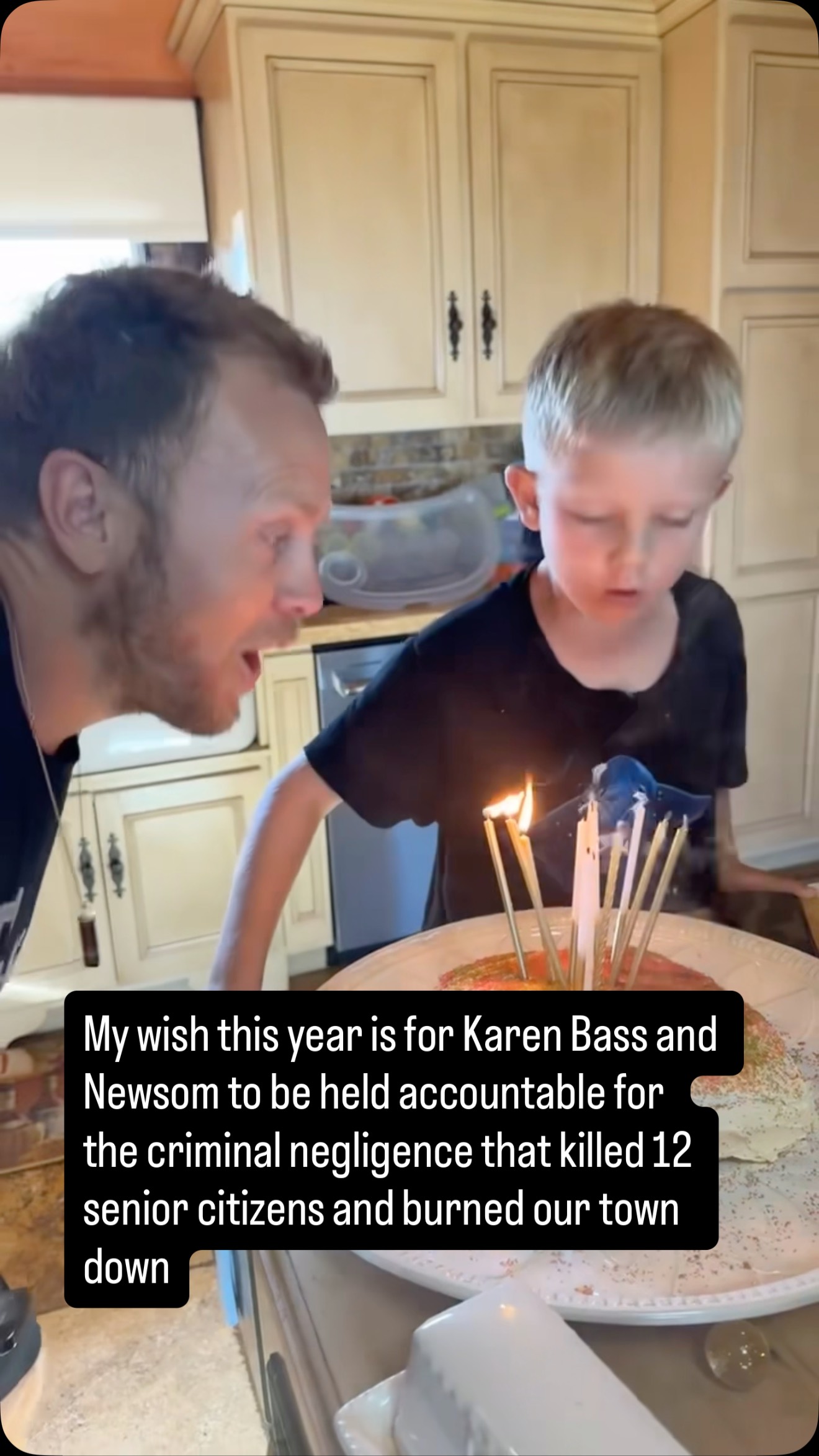1 year ago today here i was in our house for my birthday! 
Newsom and Karen Bass made it so my birthday this year we have a dirt lot. 
So today when i blow out my candles (I’m gonna tell you my wish because it’s still gonna come true). 
MY BIRTHDAY WISH IS THAT EVERYTHING NEWSOM AND KAREN BASS CARE ABOUT BURNS TO THE GROUND AS WELL.  Metaphorically speaking of course so that means being held accountable for the criminal negligence that killed 12 senior citizens and burned the pacific palisades to the ground.